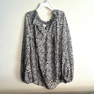 A New Day | Neutral Black Gray White Tie Neck Long Sleeve Blouse Shirt | XL